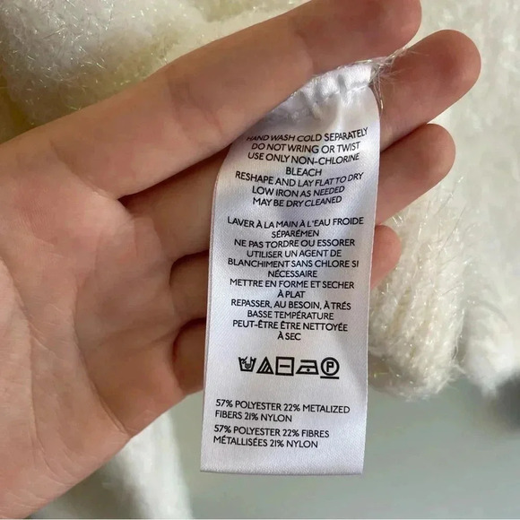 NWT Anthropologie Sweater Tie Back White Fuzzy Sparkle Shimmer Long Sleeve XL - Picture 7 of 11